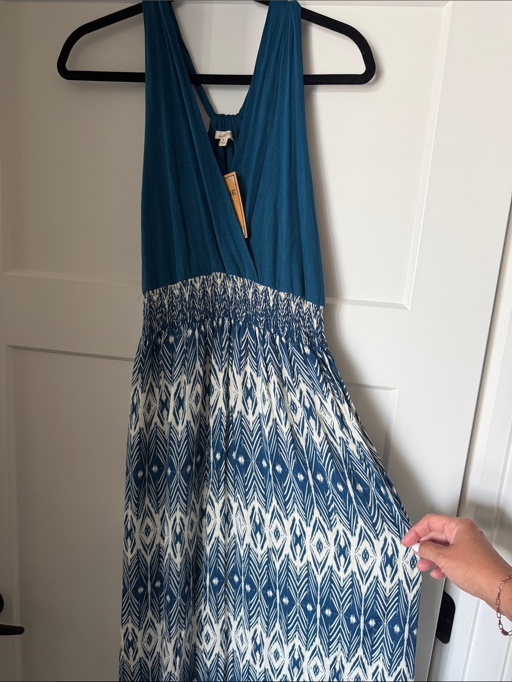 Mystree Teal & White Patterned V-Neck Maxi Dress